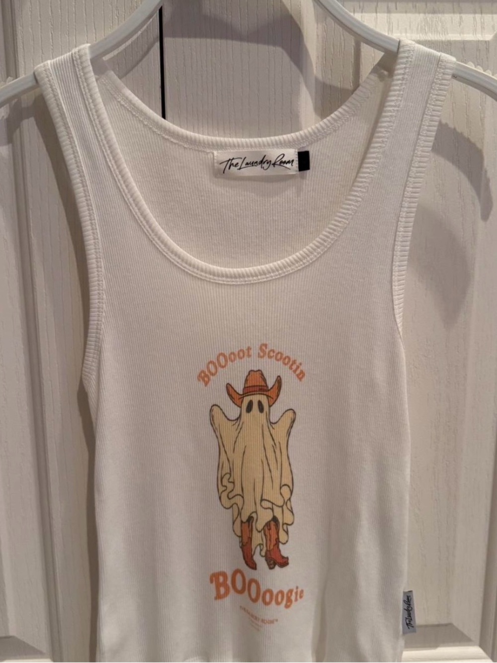 NWOT The Laundry Room women’s “Boot scootin BOOoogie tank in white size Medium